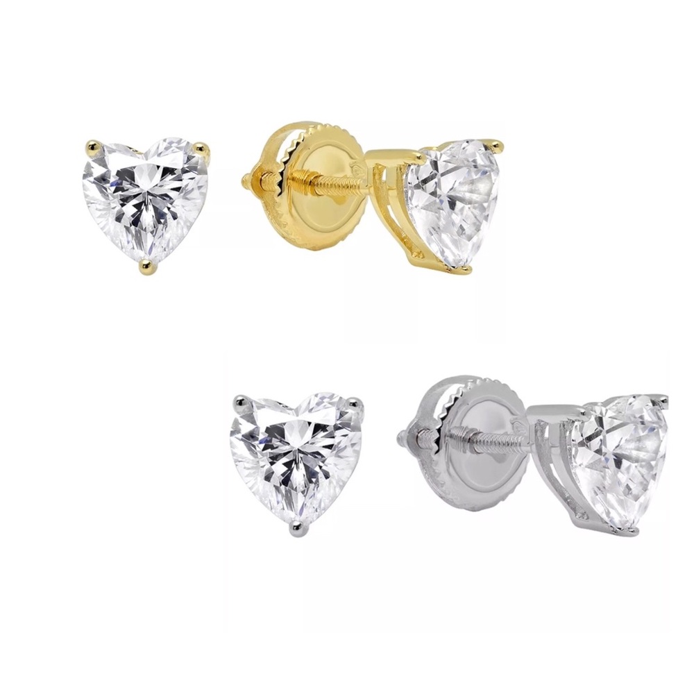 💗1.50Ct Heart Simulated Diamond 14K Gold Studs